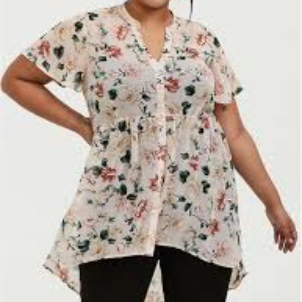 Light Pink Floral Chiffon Hi-Lo Babydoll Tunic